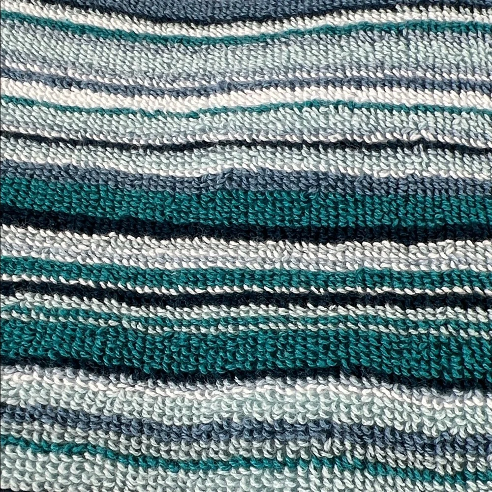 2pc Rachel Zoe Bath Towels Blue Teal White Striped Soft 100% Cotton NEW